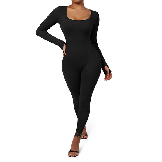Hot Girl Versatile Long Sleeve Comfortable Stretch Jumpsuit Women's Comfortable and Trendy Jumpsuit Sport Ribbed Fall and Winter Long Sleeve Sport Jumpsuits